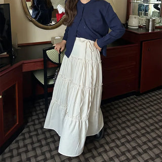 Ribbon long tiered skirt