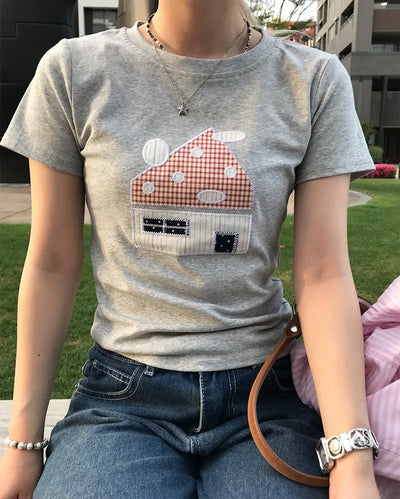 House print half-length T-shirt
