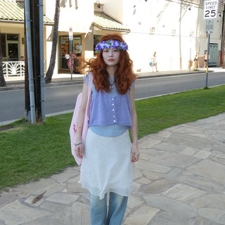 Ribbon polka dot midi skirt
