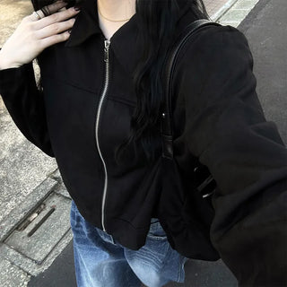 Simple velour short jacket