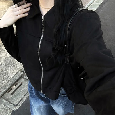 Simple velour short jacket