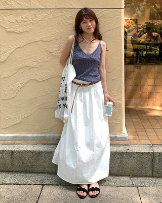 Shirred waist long skirt