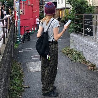 Unique leopard print wide-leg pants