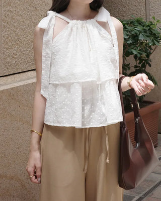 (ORIGINAL) Eyelet Tiered Ribbon Sleeveless Dress