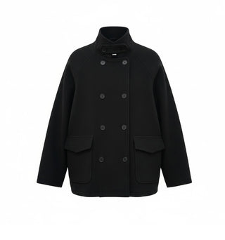 High-neck double-breasted mid-length coat