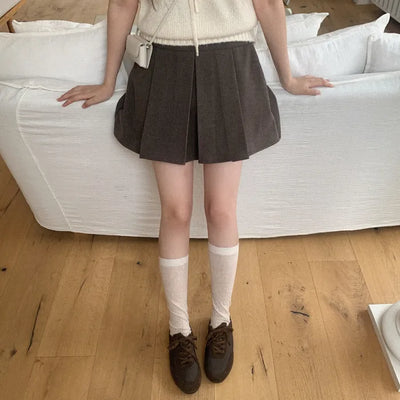 (2 colors) Herringbone pleated mini skirt