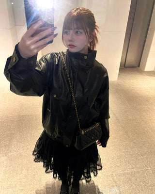 High-neck leather jacket
