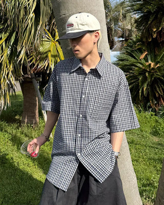 Seersucker check short-sleeved shirt