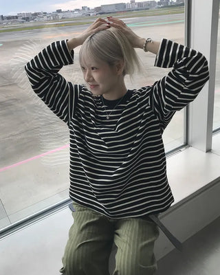 Round neck striped long-sleeve T-shirt
