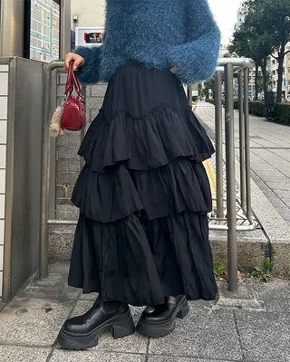 Frilled tiered long skirt