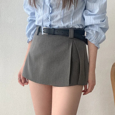 (set) Skirt with slit belt