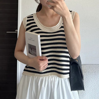 Striped knit sleeveless top
