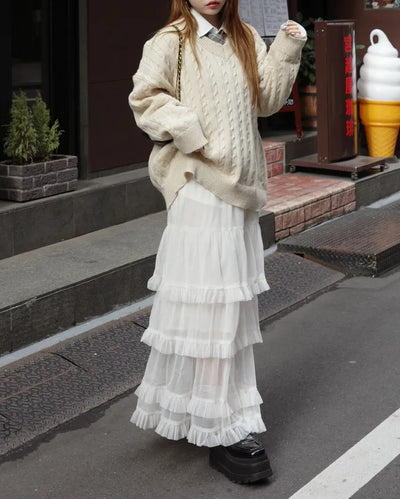 Chiffon tiered long skirt