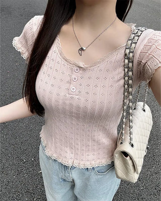 Mini perforated short-sleeved knit