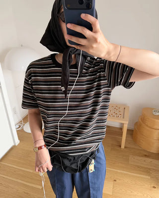 Multi-striped short-sleeved T-shirt