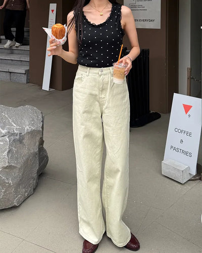 Straight-leg wide-leg cotton pants