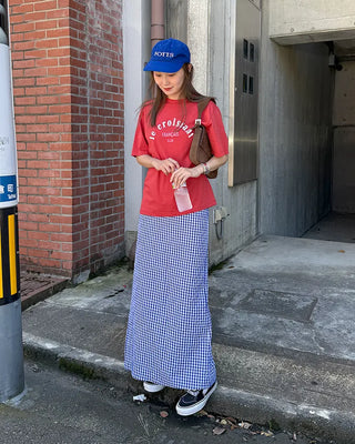 Gingham check maxi skirt