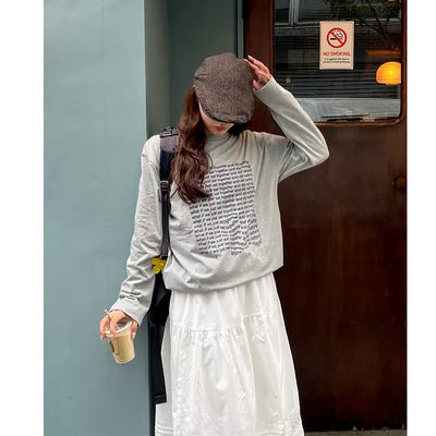 (Unisex) Point Graphic Lettering Long-Sleeve T-Shirt