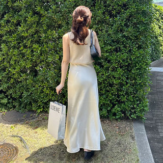 Satin long skirt