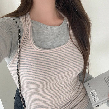 Striped halter neck tank top