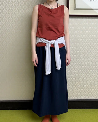 Elastic waist ribbed long skirt