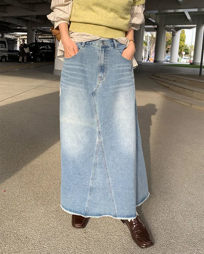 Long denim skirt