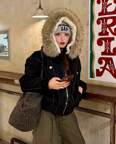 Raccoon fur hooded jacket