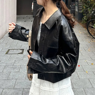 Casual short leather jacket