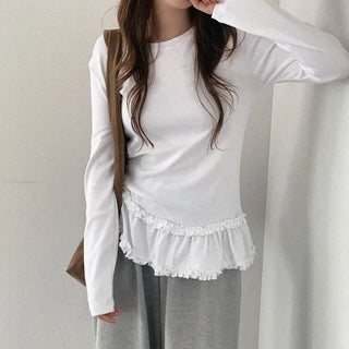 Frilled layered long-sleeved T-shirt