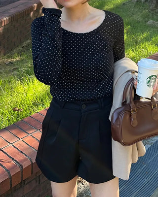 Scalloped Cuff Dot Long T-Shirt