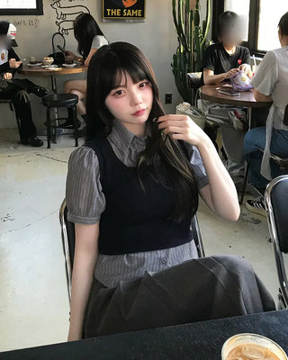 Knit bustier layered shirt
