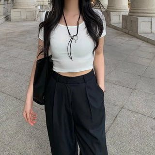 Modal U-neck cropped short-sleeved T-shirt
