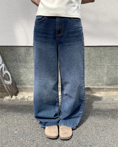 Washed denim wide-leg pants