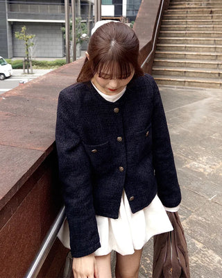 Gold button round tweed jacket