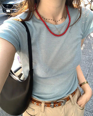 Slim round half-sleeve T-shirt