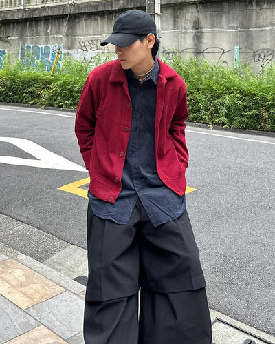 Button-collar knit cardigan