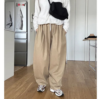 Two-pleat wide cotton pants