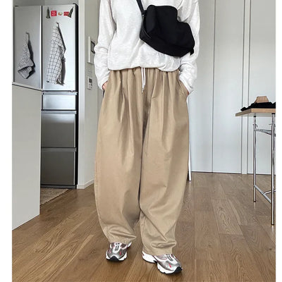 Two-pleat wide cotton pants