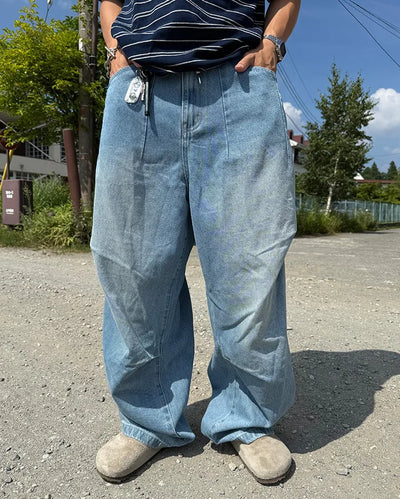Rope balloon denim pants