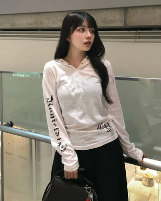 Slim-fit sleeve lettering hoodie