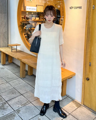 Round Shirring Long Dress