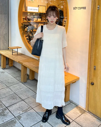 Round Shirring Long Dress