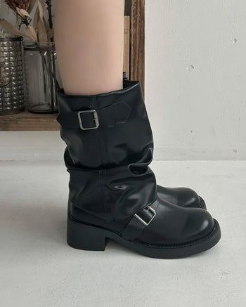 Buckle Round Mid-Calf Boots