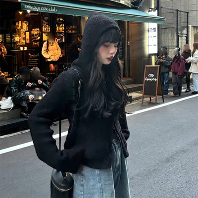2-way Boucle Zip-Up Hooded Parka