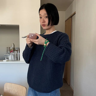 Volume round neck knit sweater