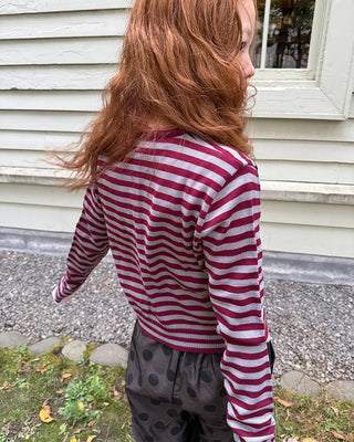 Round neck striped knit cardigan