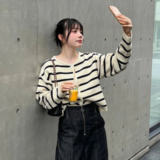 Striped button cardigan