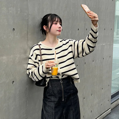 Striped button cardigan