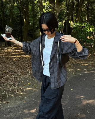 Checked hoodie shirt