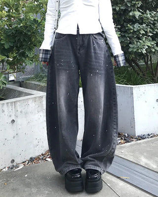 Painted balloon denim pants